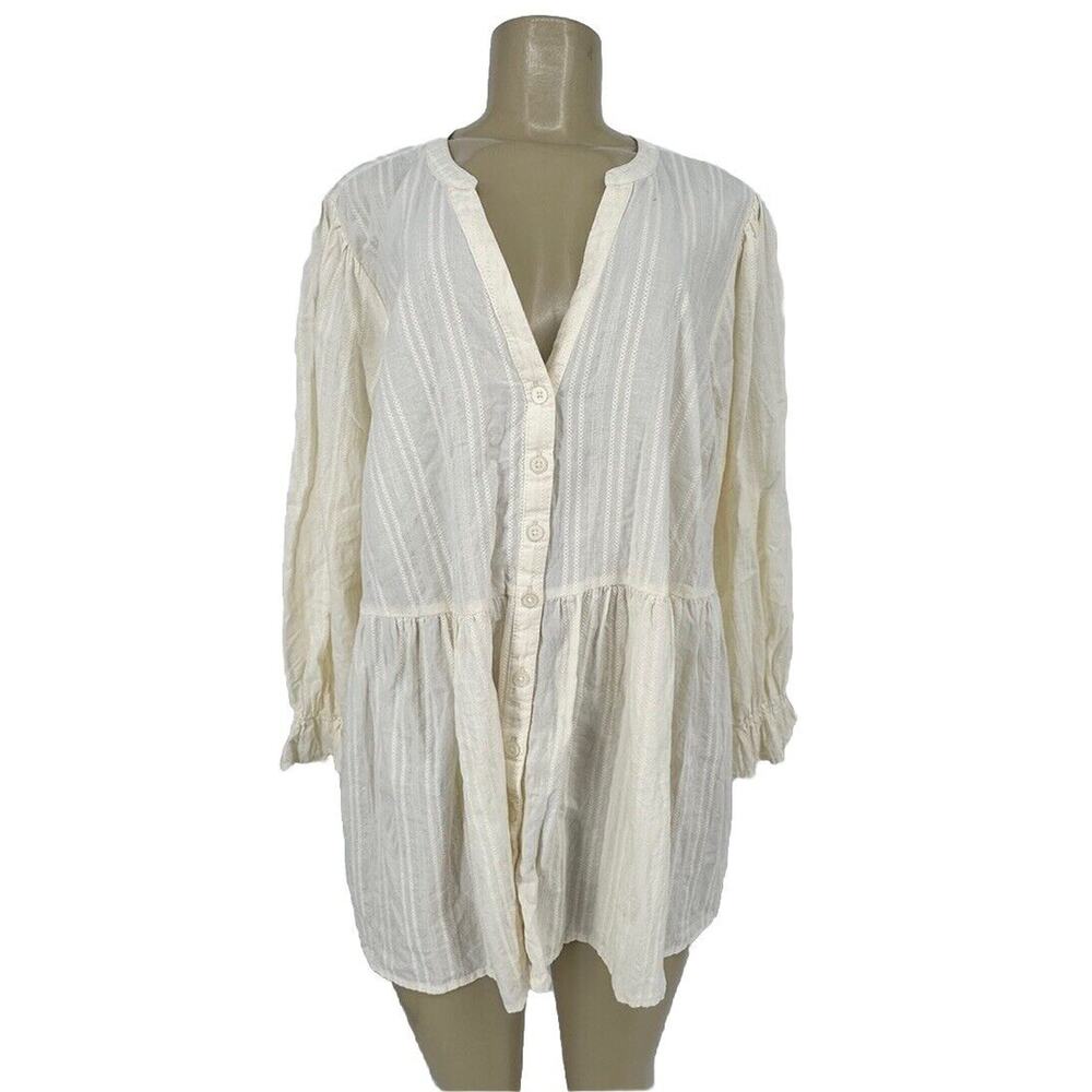 torrid Cream Button-Front Gauze Tunic